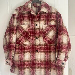ZARA Oversized Red & Cream Brushed Jacket -- Size S